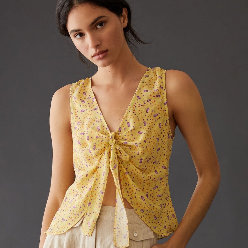 FAVORITE DAUGHTER Gwen Tie Front Sleeveless Silk Blouse Size S